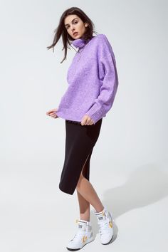 Our Cozy Purple Turtleneck Sweater is a stylish and comfortable addition to your wardrobe, ideal for everyday wear and keeping you warm during the cooler months. Trendy Purple Hue: The sweater comes in a beautiful shade of purple, a trendy and versatile color that adds a touch of elegance to your daily outfits. Luxurious Fabric Blend: Made from a blend of 51% Acrylic, 46% Polyester, and 3% Wool, this sweater is incredibly soft and comfortable, perfect for all-day wear. Classic Turtleneck Design: Purple Long Sleeve Winter Sweater, Purple Knit Sweater For Winter, Purple Knit Winter Sweater, Winter Purple Knit Sweater, Trendy Turtleneck Sweater For Loungewear, Trendy Winter Turtleneck With Ribbed Collar, Trendy Ribbed Collar Turtleneck For Winter, Purple Turtleneck Sweater For Winter, Purple Turtleneck Winter Sweater