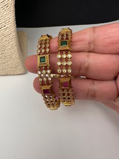 Traditional Bangles comes as a pairColor : Matte Size : Size : 2.4Stones : AD Red Green Stone Antique Necklace Victorian, Traditional Bangles, Stone Bangles, Real Pearl Necklace, Matte Size, Bangles Indian, Ethnic Necklaces, Traditional Earrings, Stone Bangle