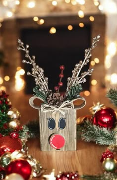 a christmas present box with reindeer nose on it