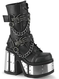 CAMEL-120 Platform Boots Metal Skeleton Hand, Botas Goth, Boots With, Sombrero Cowboy, Goth Boots, Alternative Shoes, Metal Skeleton, Goth Shoes, Demonia Shoes