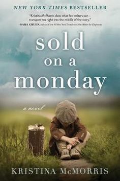 a book cover for sold on a monday with a child sitting in the grass holding a suitcase