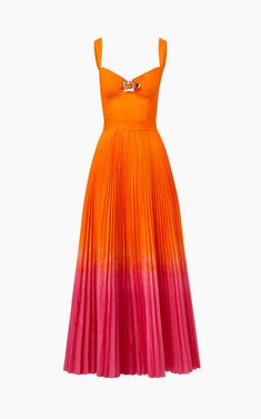 Edgy Glam, Dress With Pleated Skirt, Brandon Maxwell, Bustier Dress, Orange And Pink, Moda Vintage, Dream Nails, Orange Dress