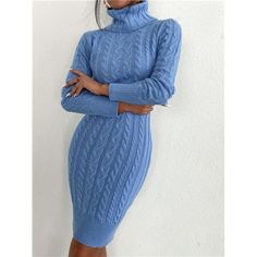 -Item Id 24113250 -Details: Cable-Knit -Neckline: High Neck -Sleeve Type: Regular Sleeve -Style: Elegant -Waist Line: Natural -Hem Shaped: Pencil -Color: Blue -Pattern Type: Plain -Sleeve Length: Long Sleeve -Length: Midi -Fit Type: Regular Fit -Fabric: Slight Stretch -Material: Knitwear -Composition: 100% Acrylic -Care Instructions: Hand Wash,Do Not Dry Clean -Temperature: Late Fall (10-17/50-63) -Sheer: No **Open To Offers!!!** **Bundle To Save More** **30% Off Bundles Of 2 Or More Items!!** ***Orders Go Out Within 5-10 Business Days!! Thank You For Your Patience!! Multiple Sizes And Colors Available In Most Styles Don't See Your Size Or Color Listed, Just Ask. Cable Knit Jumper Dress, Winter Mode Outfits, Cable Knit Dress, Autumn Wear, Bodycon Sweater, Bodycon Sweater Dress, Cable Knit Sweater Dress, Knitted Dresses, Turtleneck Sweaters