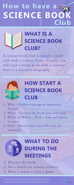 the science book club info sheet is shown in purple and blue with information about how to use