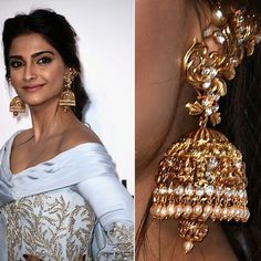 Captivate like Sonam Kapoor: Cannes-inspired elegance for every occasion! Beautiful cuff earrings studded with CZ stones and pearl moti. Approximate earrings length is 4.5". Gold-plated on high-quality brass as base metal. Made by order. Kindly allow 5-7 weeks for the delivery of this item. For custom or urgent requests, please contact support@alacouture.com. *Please Note: We use faux stones and beads in all of our jewelry. Temple Jewelry Necklace, Gold Jhumka Earrings, Bridal Necklace Designs, Antique Jewellery Designs, Asian Jewelry, Antique Bridal Jewelry, Indian Jewellery Design Earrings, Bridal Jewelry Collection, Indian Jewelry Sets