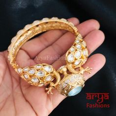 Veera Blue Peacock Jaipuri Jadau Kundan CZ Rajwadi Openable Designer Bracelet Jadau Bracelet, Kundan Kada, Kundan Bracelet, Bracelet Indian, Kundan Jewelry, Designer Bracelet, Blue Peacock, Kundan Jewellery, Gold Plated Bracelets