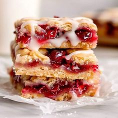 three strawberry shortbreads stacked on top of each other