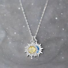 🌞🌙 Get ready to shine with our stunning Sun Moon Necklace! Crafted from 925 sterling silver and adorned with a Luminous stone, this necklace will make you stand out. With a plated White Gold finish, it's the perfect addition to any outfit. Plus, we'll include a free velvet cloth bag for you to keep your new jewelry safe. Order now and add a touch of celestial beauty to your collection! Length: 400mm+50m Pendant: 17*15mm Celestial Birthstone Necklaces, Sterling Silver Gemstone Pendant Charm Necklaces, Silver Celestial Jewelry For Her, Silver Celestial Jewelry As A Gift For Her, Celestial Style White Gold Necklace With Cubic Zirconia, Celestial Sun And Moon Sterling Silver Necklace, Sterling Silver Moon Charm Necklace For Her, Celestial Cubic Zirconia Round Necklace, Sterling Silver Moon-shaped Birthstone Necklace