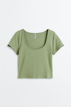 Cotton Jersey Top - Green - Ladies | H&M US 6 H And M Clothes, Tops For School, Stylish Blouses, Trendy Crop Tops, Outfit Inspo Casual, Stylish Blouse, School Looks, Short Sleeve Tops