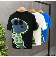 Olivia Mark - Classic Short-sleeved Cotton T-shirt with Cartoon Print: A Stylish and Versatile Wardrobe Essential Half Sleeve Tops, Cartoon Pattern, Home T Shirts, Basic Shirts, Casual Tee, Casual Top, Casual Shirt, Boys T Shirts, Cartoon Print