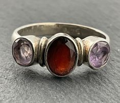 Vintage Garnet & Amethyst Sterling Silver Ring, UK Size M, US Size 6, EU Size 51 1/2, Stamped 925, Front Max Width 7.3mm, Weight 2.88 Grams, Lovely Condition Three Necklaces, Dope Jewelry, Dream Jewelry, Cute Jewelry, Rings Statement, Sterling Silber, Sterling Silver Ring, Statement Rings, Garnet