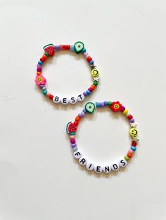 "For Lyfe Bracelet️ Each one of these trendy bracelets is crafted and handmade by me with love️. Bracelets will be very similar to those in the pictures and the rainbow color theme will be the same. This bracelet features the phrase \"BEST\" and \"FRIENDS\" which makes it the perfect gift to give to you and your best friend to celebrate your friendship in style. You can also customize these bracelets with names, initials, or other short phrases!  Recognizing that you might be selecting a pair of Trendy Letter Beads Jewelry For Friendship, Trendy Letter Beads Jewelry For Festival, Handmade Adjustable Charm Bracelet For Festivals, Customized Novelty Bracelets For Birthday, Whimsical Multicolor Jewelry For Friendship, Customized Adjustable Playful Friendship Bracelets, Customizable Adjustable Friendship Bracelets, Customized Adjustable Friendship Bracelets, Customized Playful Friendship Jewelry