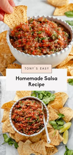 homemade salsa recipe in a bowl with tortilla chips