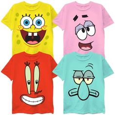 three t - shirts with cartoon characters on them