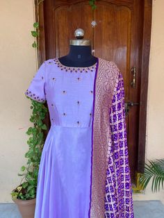 Hand embroidered yellow Anarkali with purple banarasi bandhej dupatta / anarkali suit set / anarkali dupatta USA / khaddi georgette dupatta / Indian dresses/ voggish / lavender  anarkali dress          Looking for a perfect indian dress/anarkali/suit sets that are trendy, unique and easy to carry !! yess, You are at the right place. we carry such versatile pieces of anarkalis and suit sets that really let you stand out in any occassion !!      featuring this beautiful pure chanderi dress in ligh Purple Long Frocks, Designer Raw Silk Purple Salwar Kameez, Designer Purple Raw Silk Salwar Kameez, Designer Wear Purple Raw Silk Salwar Kameez, Purple Raw Silk Salwar Kameez With Zari Work, Silk Anarkali Set With Embroidered Border, Purple Dola Silk Salwar Kameez With Resham Embroidery, Purple Unstitched Suit With Zari Work For Navratri, Purple Raw Silk Anarkali Set With Zari Work