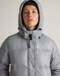 The perfect jacket for your cold-weather adventures is here: our Responsible Down Puffer Jacket. You'll be warm all winter long thanks to the water-repellent and wind-resistant fabric. Bonus: Our down products are sourced responsibly to ensure best practices in animal welfare. Meet your new winter wardrobe essential and enjoy it for years to come.  | Quince | Women's Responsible Down Puffer Jacket in Feather Grey, Size XS, Recycled Polyester Winter Sports Nylon Outerwear, Nylon Outerwear For Winter Sports, Winter Puffer Jacket With Detachable Hood For Outdoor, Winter Puffer Jacket With Detachable Hood For Outdoor Activities, Winter Outdoor Puffer Jacket With Detachable Hood, Winter Outerwear With Adjustable Hood For Outdoor, Urban Winter Puffer Jacket For Outdoors, Sporty Winter Puffer Jacket For Outdoor, Sporty Winter Outdoor Puffer Jacket