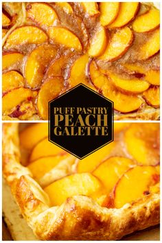 the pie has peaches on it and is ready to be eaten