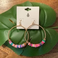 Brand New! Beautiful Beaded Earring, Lightweight And Colorful! Trendy Beaded Earrings For Spring Beach, Beaded Pink Hoop Earrings For Beach, Pink Beaded Hoop Earrings For Beach, Pink Hoop Earrings For Spring Beach Occasions, Pink Hoop Earrings For Beach And Spring Season, Pink Hoop Earrings For Beach During Spring, Casual Colorful Beaded Earrings For Beach, Multicolor Beaded Earrings For Beach In Spring, Pink Beaded Earrings For Spring Beach