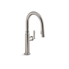 a kitchen faucet that is stainless steel