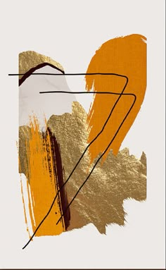 an abstract painting with gold and white colors