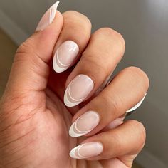 Classic Double French | Almond | Medium – Olive and June Mother Of Pearl French Tip Nails, Double Lined French Tip Nails, Simple Nail Designs French Tip, French Tip Inspo Nails, Double French Manicure, Double French Tip Nails, French Tip With A Twist, Double French Nails, Biab Nail