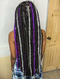 #fauxlocs #locs #purple #grey #black #purplelocs #greylocs #mixcolourlocs #swag #baddie #trinidad Grey Faux Locs, Locs Purple, Playful Hairstyles, Faux Locs Colored, Dreads Black Women, Braids Dutch, African American Women Hairstyles, Black Dreads, Blonde Dye