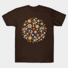 A fun floral pattern in the style of the 70's. Brown, green, blue, pink and yellow colors -- Choose from our vast selection of Crewneck and V-Neck T-Shirts to match with your favorite design to make the perfect graphic T-Shirt. Pick your favorite: Classic, Boxy, Tri-Blend, V-Neck, or Premium. Customize your color! For men and women. Retro Green Printed T-shirt, Hippie Multicolor T-shirt For Spring, Patterned Floral Print Cotton T-shirt, Fun Multicolor Print T-shirt For Spring, Floral Print Cotton T-shirt, Colorful Graphic Print T-shirt For Spring, Retro Multicolor Print Summer T-shirt, Retro Short Sleeve Printed T-shirt, Retro Printed Short Sleeve T-shirt