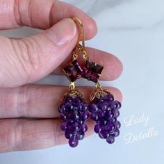 Medium AMETHYST GRAPE Amethyst Square Earrings Reproduction - Etsy Elegant Grape Colored Jewelry For Gift, Vintage Amethyst Earrings Gift, Grape Accessories, Grape Aesthetic, Grape Jewelry, Grape Amethyst, Kate Wilson, New Necklace Designs, Greek Mythology Jewelry