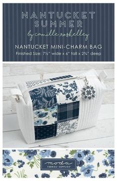 the nannucket mini - charm bag is shown in blue and white flowers