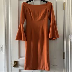 *Gently Used* This Dress Is A Burnt Orange Color With Long Sleeves From Keepsake. It Has A Zip Up Back Detailing. Size: Small Dress With Sleeves, Burnt Orange Color, Label Sizes, Burnt Orange, Color Orange, The Label, Orange Color, Zip Ups, Dresses With Sleeves