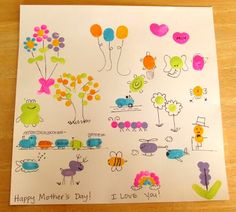 a mother's day card with lots of colorful flowers and animals on the front