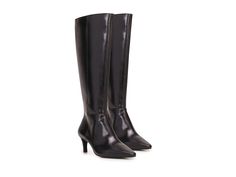 Vince Camuto Quacia - Women's Boots : Black : Set a realm of unique fashion league wearing the Vince Camuto Quacia Knee High Boots. This snip toe pair features suede upper construction with zippered side closure and stiletto heels. Synthetic lining and insole. Synthetic outsole. Made in Brazil. Measurements: Heel Height: 2 1 5 in Circumference: 14 3 5 in Shaft: 15 2 5 in Product measurements were taken using size 7, width M. Please note that measurements may vary by size. Vince Camuto Knee High Boots, Black Knee-high Boots With Sculpted Heel, Black Knee-high Boots With Sculpted Heel In Calf Leather, Black Knee-high Snip Toe Boots With Reinforced Heel, Black Knee-high Boots With Pointed Toe And Medium Width, Black Boots Women, Black Set, Women's Boots, Black 7