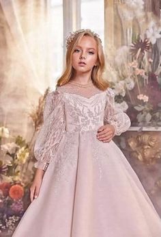 The dress is made to order and cannot be returned. You can order the color as in the photos or choose a different one. Shipping takes about 1-2 months. First Communion Dresses With Fitted Bodice, Pink First Communion Ball Gown Dress, Princess Dress With Fitted Bodice For Confirmation, Pink Ball Gown For First Communion, Pink First Communion Ball Gown, Elegant Long Sleeve Princess Dress For First Communion, Elegant Pink Ball Gown For First Communion, Fitted Bodice Princess Dress For Confirmation, Elegant Long Sleeve Ball Gown For Dress-up