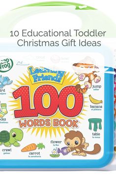 the educational toddler christmas gift idea is in a blue plastic container with colorful stickers