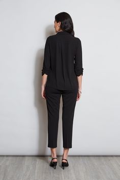 Chic and effortless, this long sleeve georgette button down features ruched sleeves & a relaxed silhouette. Perfect for layering under a blazer or wearing on its own- you will live in this shirt all season long. T-Tahari Ruched Sleeve Georgette Button Down Shirt Relaxed Fit; Runs true to size. Model is 5'9" and wearing size S C3082 Imported Style #: TH31280 Chic Long Sleeve Blouse With Roll-up Sleeves, Fall Office Blouse With Roll-up Sleeves, Office Blouse With Roll-up Sleeves For Fall, Chic Long Sleeve Blouse With Roll-up Option, Chic Blouse With Roll-up Long Sleeves, Tailored Button-up Blouse For Business Casual, Chic Blouse With Roll-up Sleeves For Fall, Chic Fall Blouse With Roll-up Sleeves, Relaxed Fit Long Sleeve Blouse For Business Casual