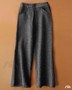 Zlily - Double-sided Wool Wide Leg Pants with Textured Patterns Gray Winter Bottoms With Pockets, Gray Bottoms With Pockets For Winter, Gray Fall Pants With Pockets, Gray Pants With Pockets For Fall, Gray Solid Color Winter Bottoms, Winter Wide Leg Solid Color Pants, Wide Leg Bottoms With Side Pockets For Winter, Solid Color Wide-leg Pants For Fall, Winter Wide-leg Pants With Pockets