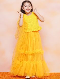 **Specifications : Please visit our brand store** https://www.etsy.com/in-en/shop/AJDezines?ref=seller-platform-mcnav Top Fabric - Chiffli/Georgette | Bottom Fabric - Chiffli/Georgette ||Style:-Lehenga Choli For Kids Girls Package Content - 1 Choli, 1 Lehenga, 1 Dupatta Features :- Cropped Chikenkari Button Closer Sleeveless Round Neck Choli | Elastic Waistband Printed Lace Work Lehenga Specially Crafted Ethnic Set for the perfect look and comfort for the Festive Season Occasion: The Perfect set Elegant Lehenga, Diwali Outfit, Dress Lehenga, Chikankari Lehenga, Choli Dress, Kids Ethnic Wear, Diwali Outfits, Dress Baby Girl, Work Lehenga