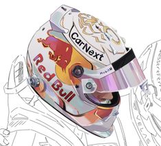 a drawing of a helmet with the word red bull on it