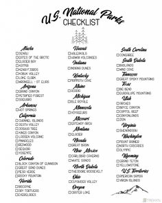 the national park checklist is shown in black and white