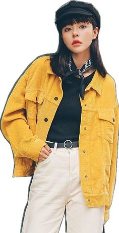 Trendy Spring Outerwear With Corduroy Collar, Oversized Corduroy Outerwear For Spring, Casual Mustard Cotton Outerwear, Yellow Casual Button-up Outerwear, Yellow Button-up Casual Outerwear, Casual Yellow Button-up Outerwear, Casual Yellow Cotton Outerwear, Trendy Yellow Long Sleeve Outerwear, Casual Yellow Outerwear For Spring