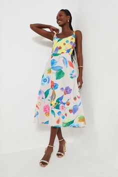 Vivid Jardin Dominique Dress | Tuckernuck Summer Floral A-line Party Dress, Sleeveless Dress For Garden Party, Multicolor A-line Sundress For Garden Party, Floral A-line Sundress For Party, Summer A-line Floral Dress For Party, Multicolor Midi Sleeveless Dress For Garden Party, Summer Party Floral A-line Dress, Multicolor Fit And Flare Summer Dress, Summer Fit And Flare Multicolor Dresses