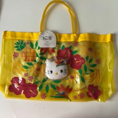 Beautiful Yellow Hello Kitty Sanrio Tote Bag Playful Summer Bags For Daily Use, Yellow Pouch Bag For Vacation, Playful Tote Beach Bag For Shopping, Fun Tote Beach Bag For Shopping, Fun Beach Tote Bag For Shopping, Playful Yellow Shoulder Bag For Daily Use, Playful Pouch Bags For Daily Use, Fun Shoulder Bag With Removable Pouch, Playful Daily Use Pouch Bag