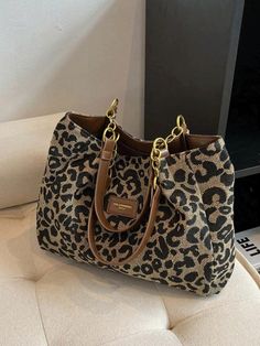 In 2024, The New Fashion Classic Joker Leopard Pattern Fabric Letter Pattern Decoration Design Large-Capacity Double-Handle Shoulder Tote Bag Is Suitable For Shopping., Trendy Leopard Print Bag Multicolor Fashionable   Polyester Colorblock,Letter,Striped,All Over Print,Textured Pattern Shoulder Tote Bag   Women Bags, size features are:Bust: ,Length: ,Sleeve Length: Cheetah Bag, Leopard Print Bag, Tote Bags For School, Printed Canvas Tote Bag, Bags For Teens, Vintage Shoulder Bag, Novelty Bags, Bag Vintage, Mua Sắm