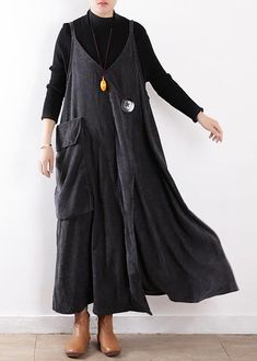 Classy Gray Dress Large Pockets Long Fall Dresses Fall Dresses Classy, Dresses Materials, Long Fall Dresses, Bohemian Style Clothing, Loose Cardigan, Classy Dress, Long Sleeve Cardigan, Long Cardigan, Gray Dress