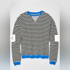 Nwot. Size Xs. Trendy Blue Top With Contrast Stripes, White Casual Sweater With Contrast Stripes, Casual Blue Sweater With Contrast Stripes, Blue Oversized Top With Contrast Stripes, Mulberry Color, Oversized Crewneck, Oversize Knit, Levi Jeans 501, Cream Sweater