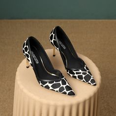 These stylish dorsay heels are perfect for any fashion-savvy woman. The leopard print adds a touch of wildness. while the pointed toe gives them a sleek and elegant look. They're sure to turn heads wherever you go! Upper: Fur + Leather Lining: Leather Outsole: TPR Toe: Pointed Toe Closure: Slip on Heel:  8.5cm/3.3'' Color: Black and White. Black and Apricot made: Yes Chic Leopard Print Heels With Pointed Toe, Leopard Print High Heel Evening Heels, Leopard Print Heels With 4-inch Pointed Toe, Evening Leopard Print High Heels, Leopard Print Pointed Toe Heels For Evening, Leopard Print Pointed Toe Heels For Work, Leopard Print Heels With Pointed Toe For Workwear, Leopard Print Heels With Pointed Toe And 4-inch Heel, Chic Leopard Print Heels For Work