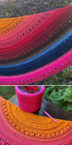 crocheted shawl made with yarn in different colors