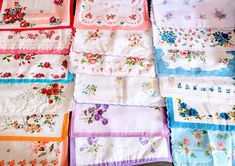 Handkerchief women; I am offering 100 assorted handkerchiefs!  You get a HUGE assortment of colors and styles.    Assortments will vary a lot, depending on what I have available at the time.    I have a large assortment! The photos show what some of them will look like. You may not get the exact ones pictured, but something similar to that. Some may have straight edges, some may have scalloped edges.  They are 100% cotton, and they do shrink slightly with the first washing. If you prefer a certa Handkerchief Quilt, Handkerchief Crafts, Embroidered Hankies, Reading Pa, Straight Edges, Pink Themes, Scalloped Edges, New Vintage, One Pic