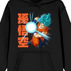 Elevate your casual attire with this men's hoodie inspired by the iconic Dragon Ball Super manga series. In a sleek black hue, this hoodie features a big colorful graphic of Super Saiyan in action. The attached hood provides extra warmth and style in cooler weather. Crafted from a blend of 60% cotton and 40% polyester, it ensures both softness and durability. Whether you're a dedicated fan of the series or simply appreciate its unique aesthetic, this hoodie is a bold statement of your connection Character Print Long Sleeve Hoodie For Sports, Pop Culture Black Hoodie With Graphic Print, Black Pop Culture Hoodie With Graphic Print, Black Hooded Sweatshirt With Graphic Design, Superhero Hoodie For Streetwear, Black Hoodie With Front And Back Print, Long Sleeve Hoodie With Character Print For Fans, Character Print Long Sleeve Hoodie For Fan Merchandise, Character Print Long Sleeve Hoodie For Fans