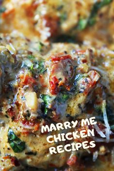 a close up of food on a plate with the words marry me chicken recipes